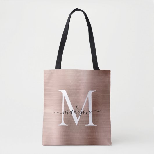 Roze roze roodbruine monogram geborsteld metaal sc draagtas (Voorkant)