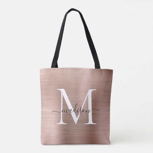 Roze roze roodbruine monogram geborsteld metaal sc draagtas (Achterkant)