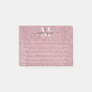 Roze roze roodbruine monogram script glitter Spark Post-it® Notes
