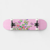 roze roze roodpolka-stippen skateboard (Horizontaal)