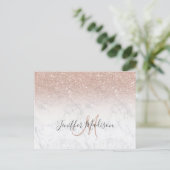 Roze roze roze goud glitter witte marmer Gepersona Briefkaart (Staand voorkant)