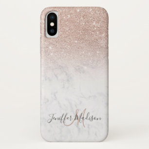 Roze roze roze goud glitter witte marmer Gepersona iPhone X Hoesje