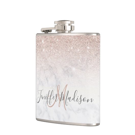 Roze roze roze goud glitter witte marmer Gepersona Heupfles (Links)