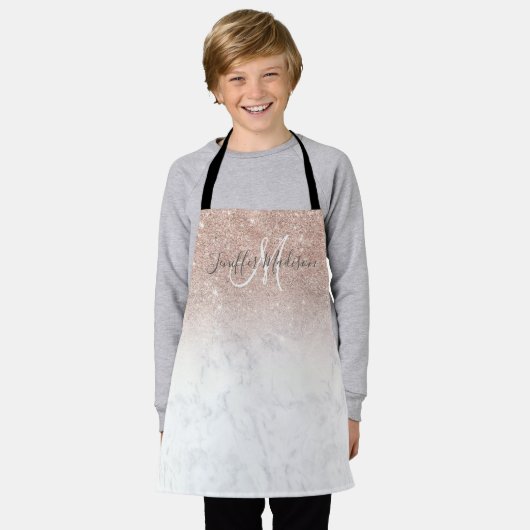 Roze roze roze goud glitter witte marmer Gepersona Schort (Gedragen)