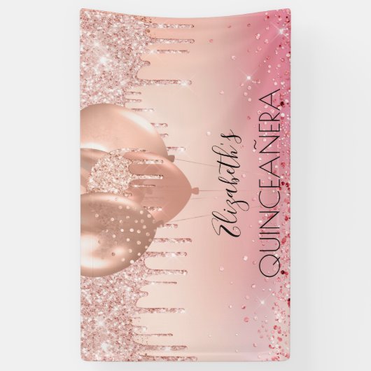 Roze roze roze goudballonnen van Quinceanera Spandoek (Verticaal)