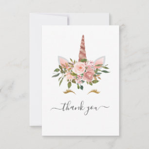 Roze Roze & Roze Gouden Bloem Eenhoorn Baby Shower Bedankkaart