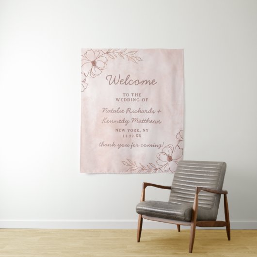 Roze Roze & Roze Gouden Folie Bloemige Trouw Welko Wandkleed (In situ)