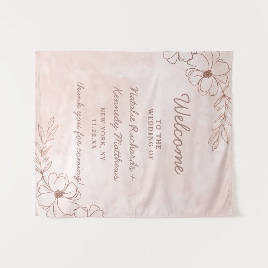 Roze Roze & Roze Gouden Folie Bloemige Trouw Welko Wandkleed (Voorkant (horizontaal))