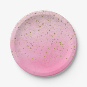 Roze Roze Roze & Gouden Glitter Bruiloft Feest Papieren Bordje
