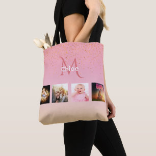 Roze roze roze goudfotomonogram tote bag