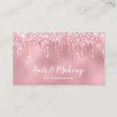 Roze roze roze goudglitter druppelt haar en make-u visitekaartje (Voorkant)