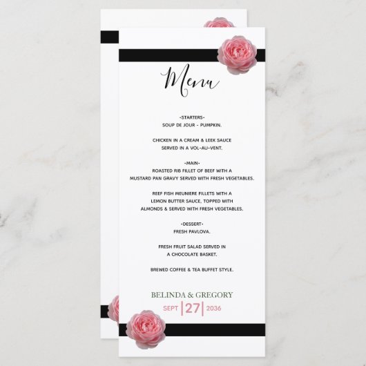 Roze roze roze ribbon bruiloft menu (Voorkant / Achterkant)