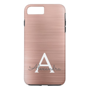Roze roze roze roestvrij stalen monogram 	iPhone 8 plus / 7 plus hoesje