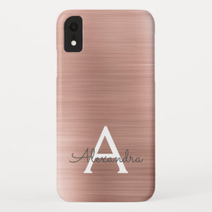 Roze roze roze roestvrij stalen monogram iPhone XR hoesje