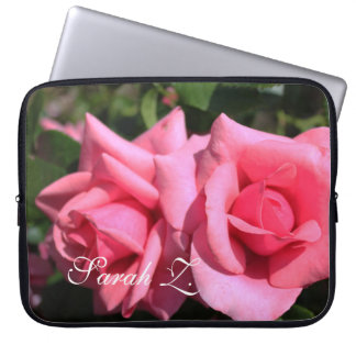Roze roze roze roze bloemen laptop hoesje met naam sleeve