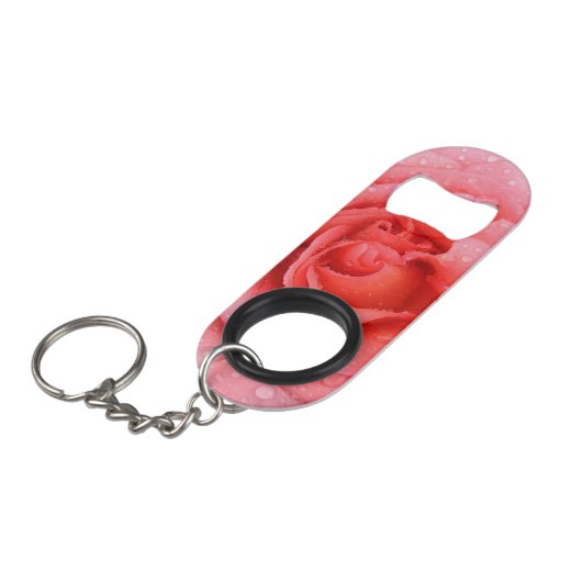 Roze roze roze roze rooddruppels mini flessenopener (Voorkant Gekanteld)