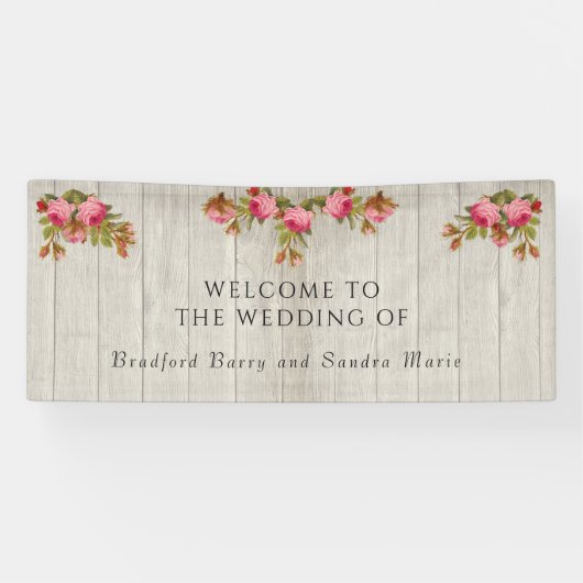 Roze Roze Roze Rustic Wedding Gray Barn Wood Banne Spandoek (Horizontaal)