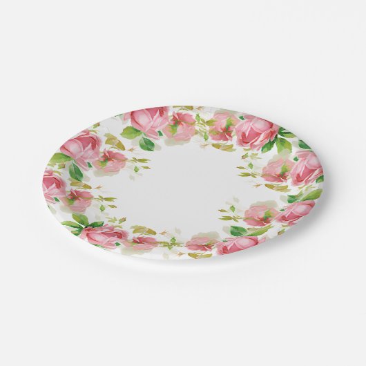 Roze roze rozen in stijl papieren bordje (Gekanteld)