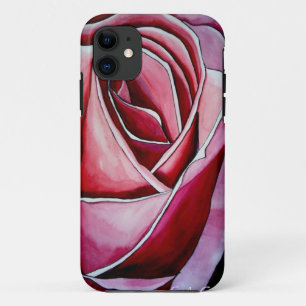 Roze roze rozenbloem waterverf abstracte kunst iPhone 11 hoesje