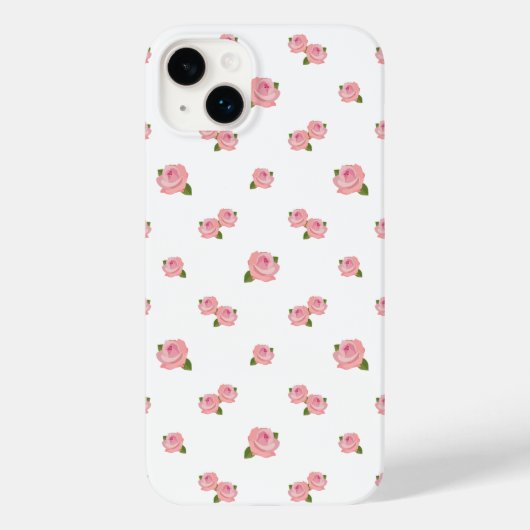 Roze roze rozenpatroon op wit Case-Mate iPhone case (Achterkant)