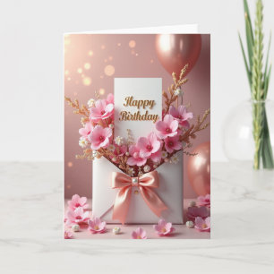 Roze Roze Strik Verjaardagskaart Kaart