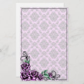 Roze Roze Valentijn Baroque Pattern Stationery Briefpapier (Voorkant / Achterkant)
