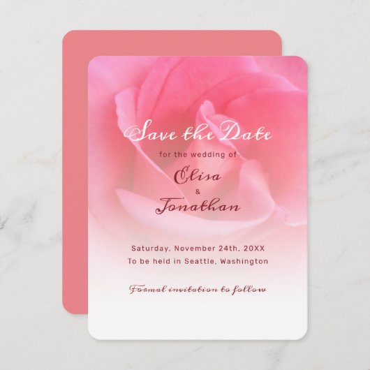 Roze roze vlakke bewaarder de datumkaart save the date (Voorkant / Achterkant)