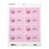 Roze roze vlinderbloemige vlinder Harten Labels (Full Sheet)