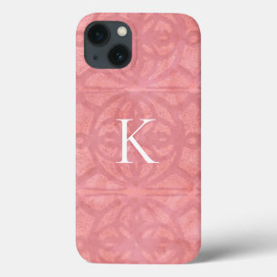 Roze roze Waterverf batik met Initiaal iPhone 13 Hoesje