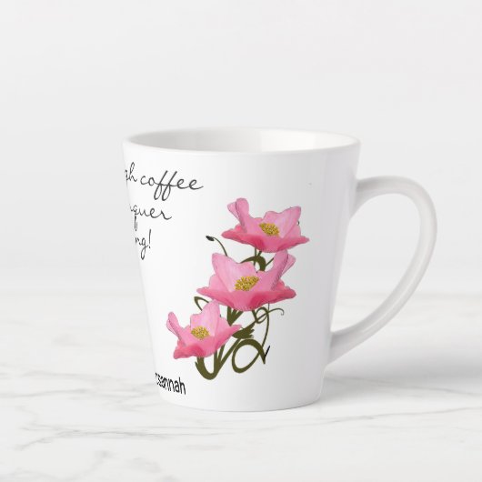  roze, roze zijkant, aangepaste tekst latte mok (Rechts)