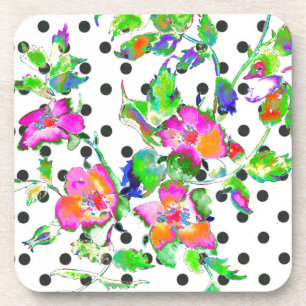  Roze Roze - zwart en wit polka-stippen Bier Onderzetter