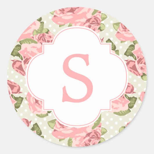 Roze Rozen Aangepast monogram Ronde Sticker (Voorkant)
