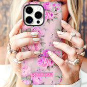 Roze rozen Aangepaste naam bloemstuk Case-Mate iPhone Case