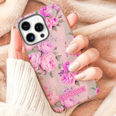 Roze rozen Aangepaste naam bloemstuk Case-Mate iPhone Case