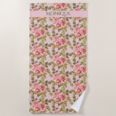   roze rozen Aangepaste slagkabel Strandlaken (Voorkant)