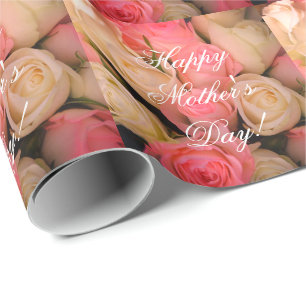 Roze rozen Aangepaste tekst Happy Moederdag Floral Cadeaupapier