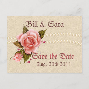 Roze rozen aankondigingskaart