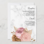 Roze Rozen Aardse Bloemige Marmer All in One Trouw Kaart (Achterkant)