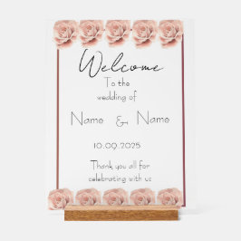 Roze rozen acryl bruiloft teken bord