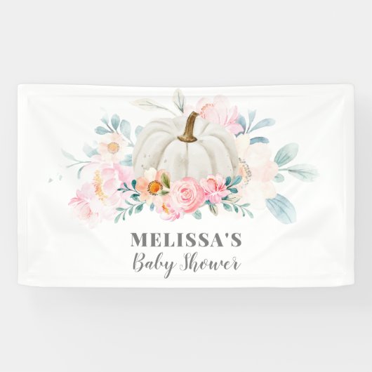 Roze Rozen Baby shower Bloemenpompoen Spandoek (Horizontaal)