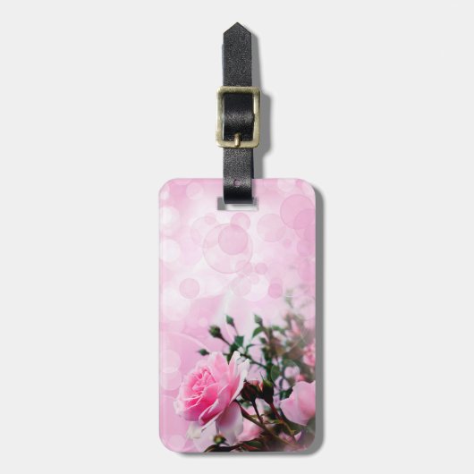 Roze rozen bagagelabel (Voorkant verticaal)