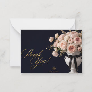 Roze Rozen Bedanktkaart | Navy Goud Notitiekaartje