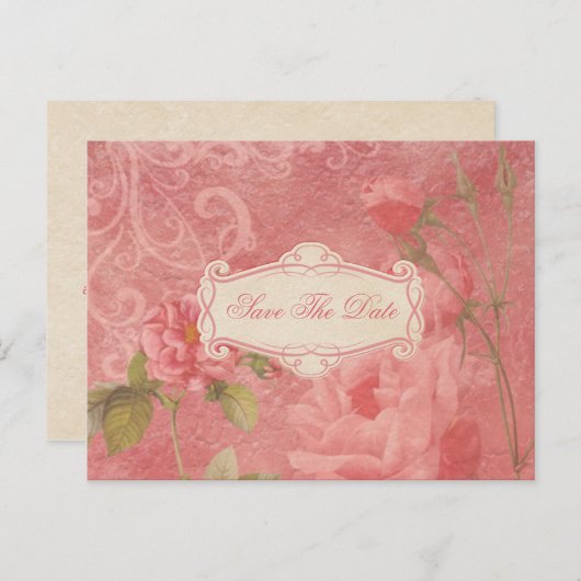Roze Rozen Bewaar De Datum Aankondigingskaart (Voorkant / Achterkant)