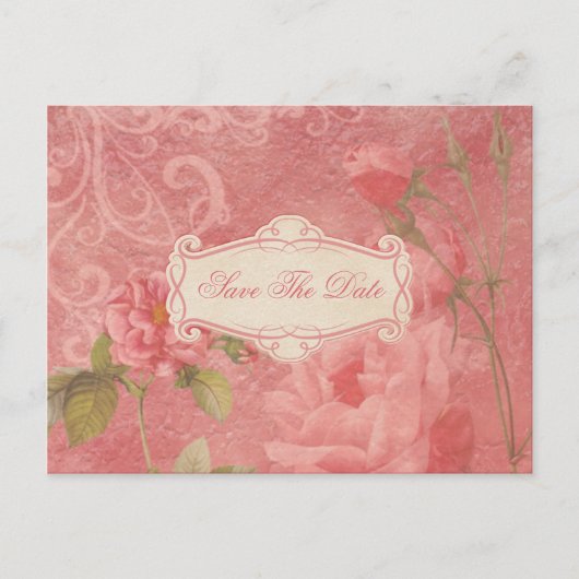 Roze Rozen Bewaar De Datum Aankondigingskaart (Voorkant)