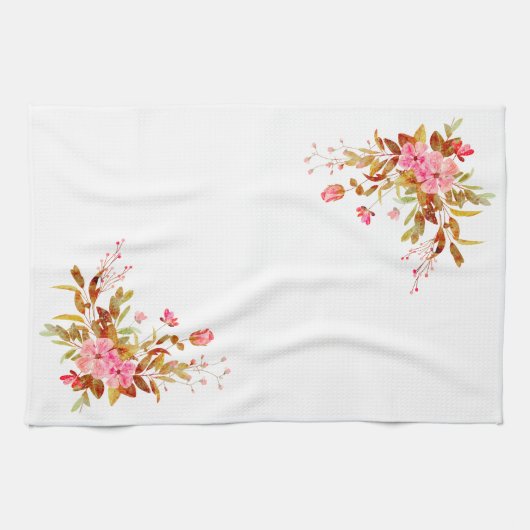 roze Rozen bladeren Theedoek (Horizontaal)