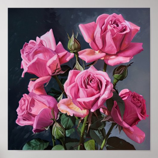 Roze Rozen Bloem Art Print Poster (Voorkant)