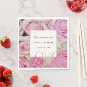 Roze rozen bloem goud liefde bruiloft servet
