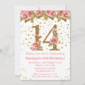 Roze Rozen Bloemen 14e Verjaardagsfeest Kaart (Voorkant)