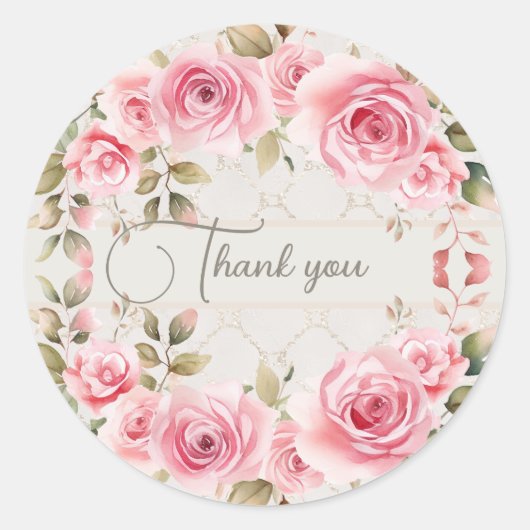 Roze rozen bloemen blozen elegant ronde sticker (Voorkant)