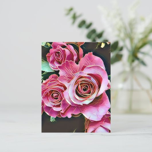 ROZE ROZEN BLOEMEN BRIEFKAART (Staand voorkant)